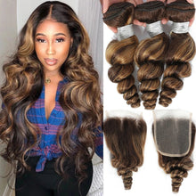 Ombre Honey Loose Wave Bundle With Closure 4/27