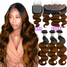 1B/30 Ombre Brown Body Wave Bundles With Closure/Forntal